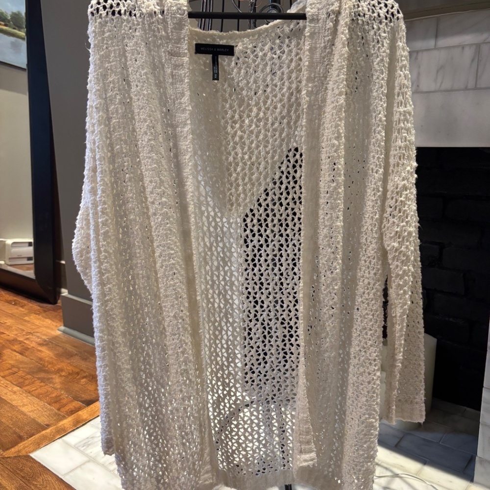 Melissa & Marley Open Knit Cardigan | White Lightweight Layering Sweater | Size - Picture 3 of 4